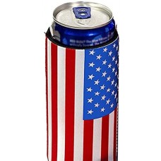 Cool Coast Products | Skinny Slim Beer &amp; Hard Seltzer Coolie Sleeve Joke | Funny Novelty Can Cooler Coolie Huggie | Beer Beverage Holder | Beer Gifts | Quality Insulated Neoprene (American Flag)