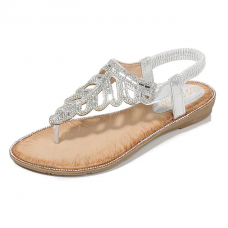 Women Crystals Flat Sandals T-Strap Flat Shoes